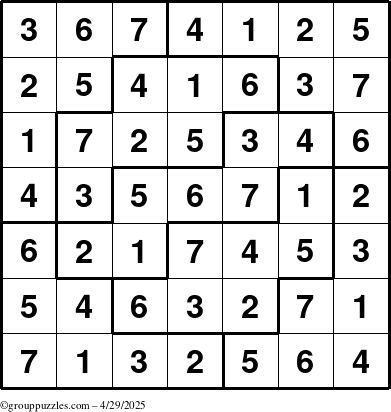 The grouppuzzles.com Answer grid for the Sudoku-7 puzzle for Tuesday April 29, 2025