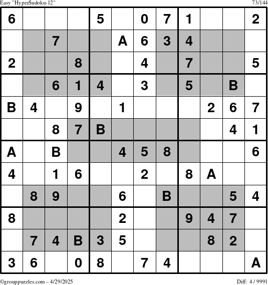 The grouppuzzles.com Easy HyperSudoku-12 puzzle for Tuesday April 29, 2025