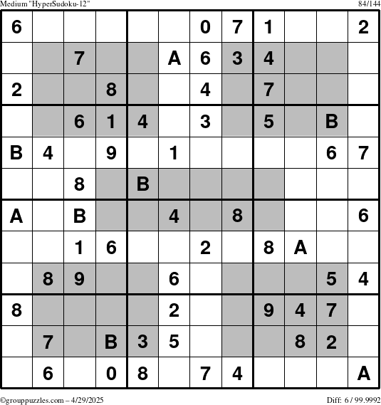 The grouppuzzles.com Medium HyperSudoku-12 puzzle for Tuesday April 29, 2025