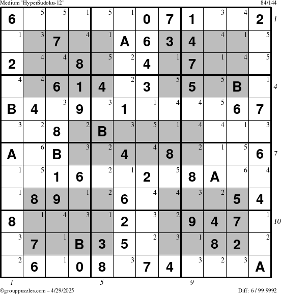 The grouppuzzles.com Medium HyperSudoku-12 puzzle for Tuesday April 29, 2025 with all 6 steps marked