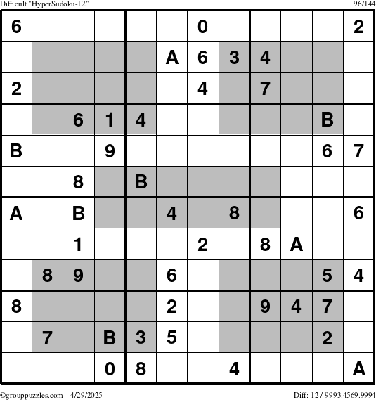 The grouppuzzles.com Difficult HyperSudoku-12 puzzle for Tuesday April 29, 2025