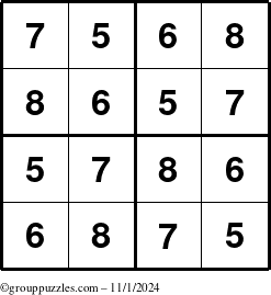 The grouppuzzles.com Answer grid for the Sudoku-4-5678 puzzle for Friday November 1, 2024