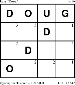 The grouppuzzles.com Easy Doug puzzle for Friday November 1, 2024 with the first 3 steps marked