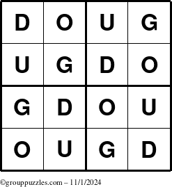 The grouppuzzles.com Answer grid for the Doug puzzle for Friday November 1, 2024