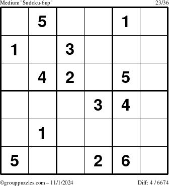 The grouppuzzles.com Medium Sudoku-6up puzzle for Friday November 1, 2024