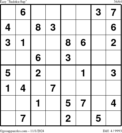 The grouppuzzles.com Easy Sudoku-8up puzzle for Friday November 1, 2024