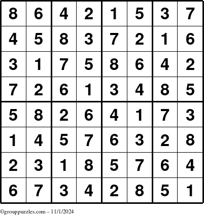 The grouppuzzles.com Answer grid for the Sudoku-8up puzzle for Friday November 1, 2024