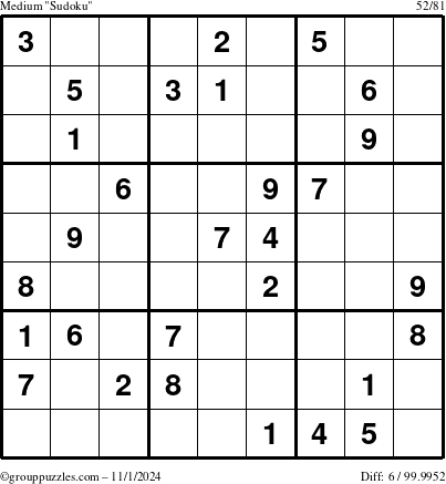 The grouppuzzles.com Medium Sudoku puzzle for Friday November 1, 2024