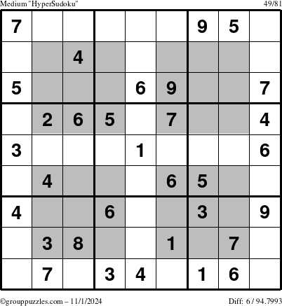 The grouppuzzles.com Medium HyperSudoku puzzle for Friday November 1, 2024