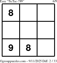The grouppuzzles.com Easy TicTac-789 puzzle for Thursday September 11, 2025