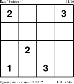The grouppuzzles.com Easy Sudoku-4 puzzle for Thursday September 11, 2025