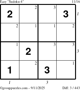 The grouppuzzles.com Easy Sudoku-4 puzzle for Thursday September 11, 2025 with all 3 steps marked