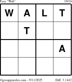 The grouppuzzles.com Easy Walt puzzle for Thursday September 11, 2025