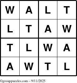 The grouppuzzles.com Answer grid for the Walt puzzle for Thursday September 11, 2025