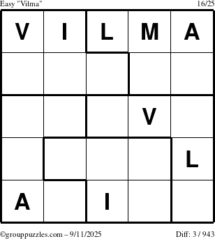 The grouppuzzles.com Easy Vilma puzzle for Thursday September 11, 2025