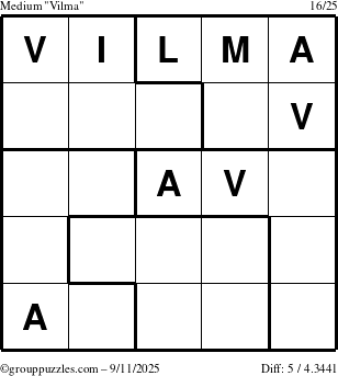 The grouppuzzles.com Medium Vilma puzzle for Thursday September 11, 2025