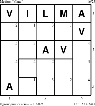 The grouppuzzles.com Medium Vilma puzzle for Thursday September 11, 2025 with all 5 steps marked
