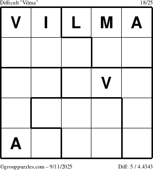The grouppuzzles.com Difficult Vilma puzzle for Thursday September 11, 2025