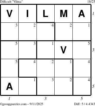 The grouppuzzles.com Difficult Vilma puzzle for Thursday September 11, 2025 with all 5 steps marked