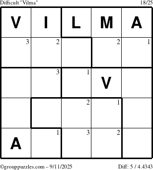 The grouppuzzles.com Difficult Vilma puzzle for Thursday September 11, 2025 with the first 3 steps marked
