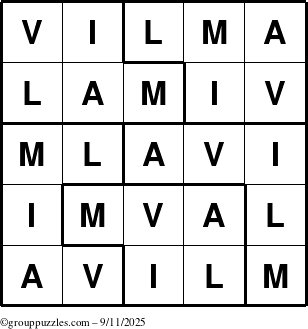 The grouppuzzles.com Answer grid for the Vilma puzzle for Thursday September 11, 2025