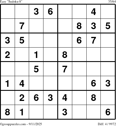 The grouppuzzles.com Easy Sudoku-8 puzzle for Thursday September 11, 2025