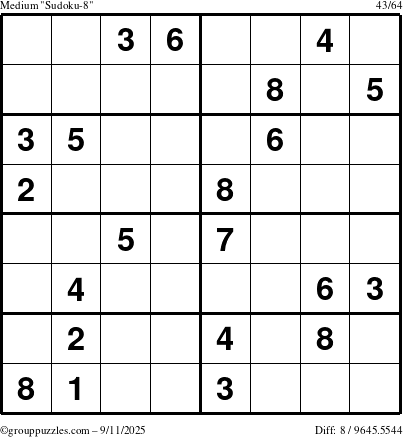 The grouppuzzles.com Medium Sudoku-8 puzzle for Thursday September 11, 2025