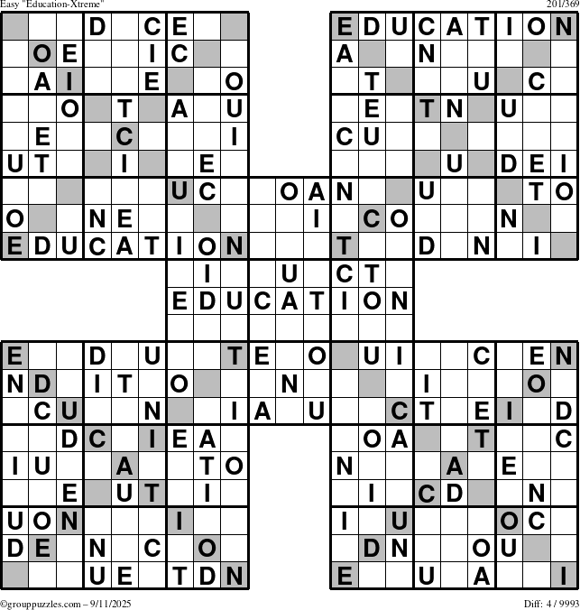 The grouppuzzles.com Easy Education-Xtreme puzzle for Thursday September 11, 2025