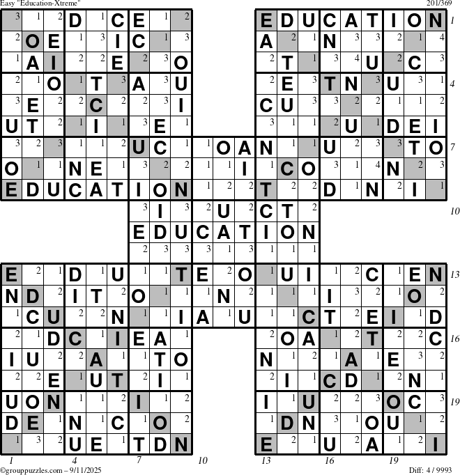The grouppuzzles.com Easy Education-Xtreme puzzle for Thursday September 11, 2025 with all 4 steps marked