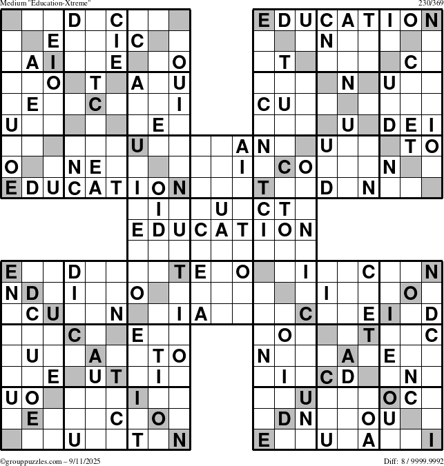 The grouppuzzles.com Medium Education-Xtreme puzzle for Thursday September 11, 2025