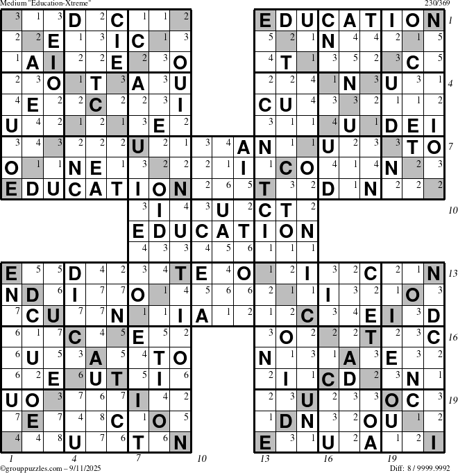 The grouppuzzles.com Medium Education-Xtreme puzzle for Thursday September 11, 2025 with all 8 steps marked