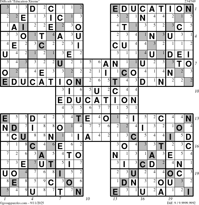 The grouppuzzles.com Difficult Education-Xtreme puzzle for Thursday September 11, 2025 with all 9 steps marked