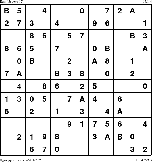 The grouppuzzles.com Easy Sudoku-12 puzzle for Thursday September 11, 2025