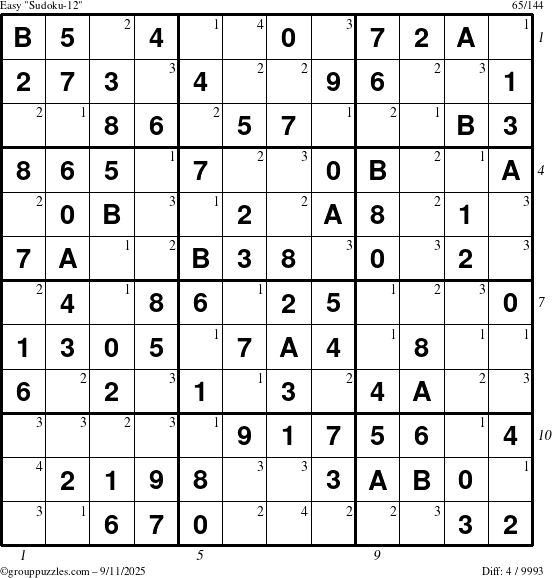 The grouppuzzles.com Easy Sudoku-12 puzzle for Thursday September 11, 2025 with all 4 steps marked