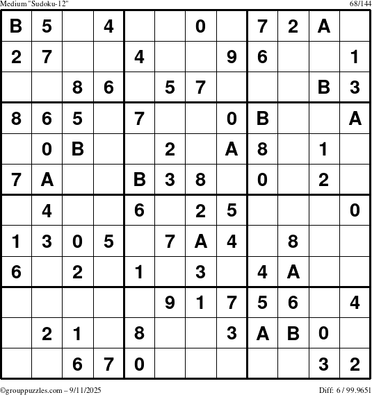 The grouppuzzles.com Medium Sudoku-12 puzzle for Thursday September 11, 2025