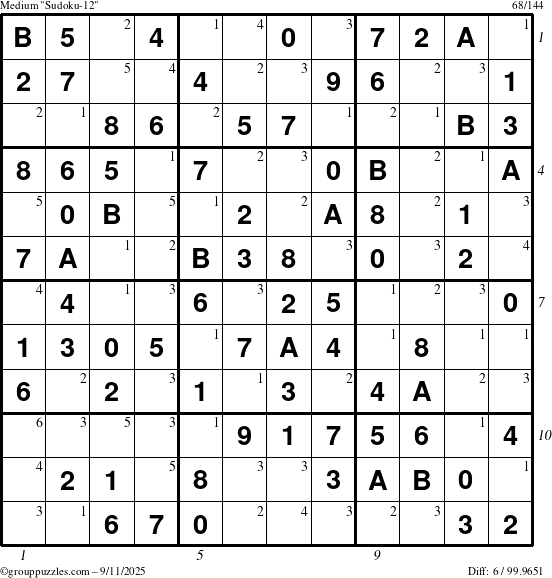 The grouppuzzles.com Medium Sudoku-12 puzzle for Thursday September 11, 2025 with all 6 steps marked