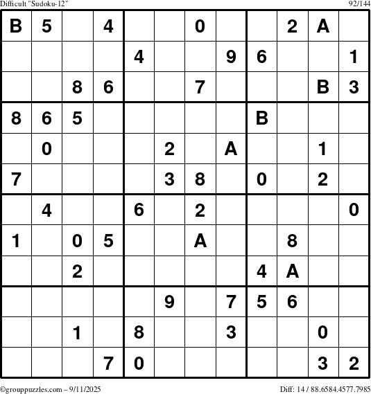The grouppuzzles.com Difficult Sudoku-12 puzzle for Thursday September 11, 2025