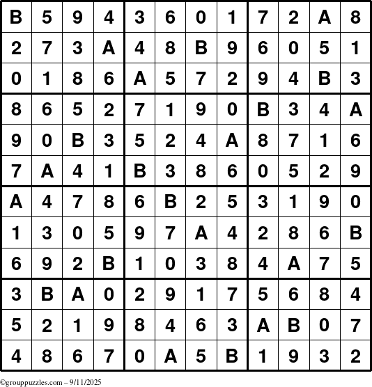 The grouppuzzles.com Answer grid for the Sudoku-12 puzzle for Thursday September 11, 2025