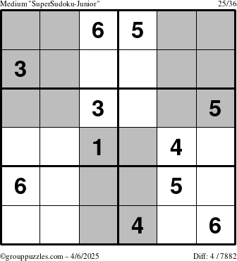 The grouppuzzles.com Medium SuperSudoku-Junior puzzle for Sunday April 6, 2025