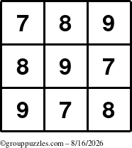The grouppuzzles.com Answer grid for the TicTac-789 puzzle for Sunday August 16, 2026