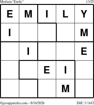 The grouppuzzles.com Medium Emily puzzle for Sunday August 16, 2026