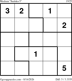 The grouppuzzles.com Medium Sudoku-5 puzzle for Sunday August 16, 2026