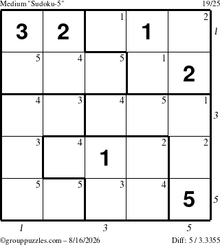 The grouppuzzles.com Medium Sudoku-5 puzzle for Sunday August 16, 2026 with all 5 steps marked