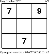The grouppuzzles.com Easy TicTac-789 puzzle for Sunday August 16, 2026