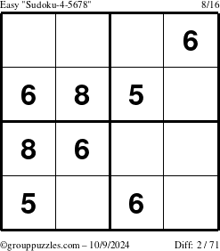 The grouppuzzles.com Easy Sudoku-4-5678 puzzle for Wednesday October 9, 2024