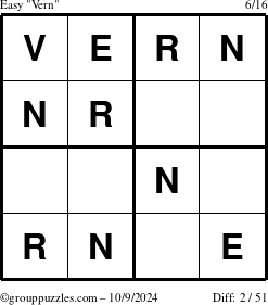 The grouppuzzles.com Easy Vern puzzle for Wednesday October 9, 2024