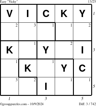 The grouppuzzles.com Easy Vicky puzzle for Wednesday October 9, 2024 with all 3 steps marked