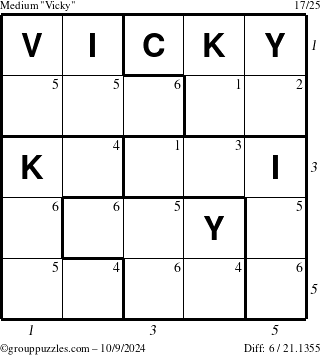 The grouppuzzles.com Medium Vicky puzzle for Wednesday October 9, 2024 with all 6 steps marked