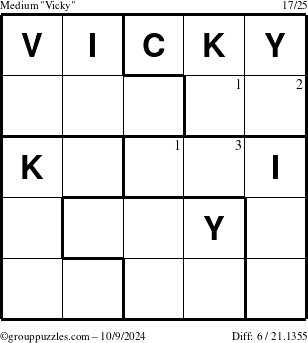 The grouppuzzles.com Medium Vicky puzzle for Wednesday October 9, 2024 with the first 3 steps marked