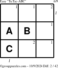 The grouppuzzles.com Easy TicTac-ABC puzzle for Wednesday October 9, 2024, suitable for printing, with all 2 steps marked